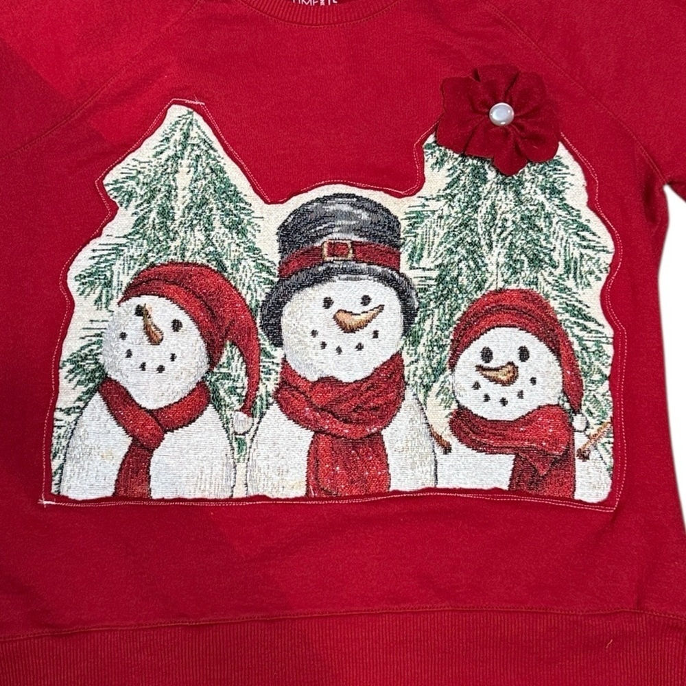 Upcycled Snowman Sweatshirt with Floral Detail - Picture 9 of 12